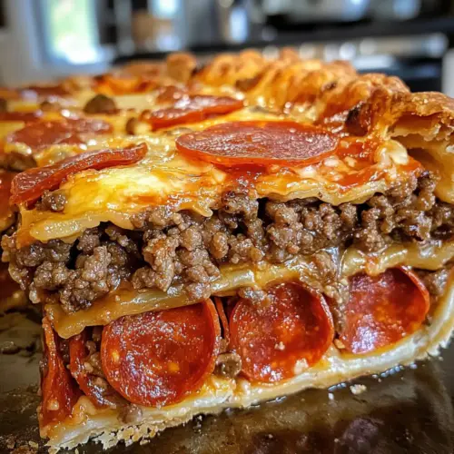 tiefes Hamburger-Wurst-Peperoni-Pie - ein unglaubliches ultimatives Rezept