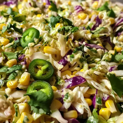 Jalapeño-Mais-Coleslaw Zutaten 1/2 Kopf grüner Kohl, dünn geschnitten 1/2 Kopf roter Kohl, dünn geschnitten 1 Tasse geraspelte Karotten 1 Tasse Mais, abgetropft 1/2 Tasse Jalapeños, fein gehackt 1/2 Tasse Mayonnaise 1 EL Apfelessig 1 EL Honig Salz und Pfeffer nach Geschmack Anleitung 1. In einer großen Schüssel grünen Kohl, roten Kohl, Karotten, Mais und Jalapeños vermischen. 2. In einer separaten Schüssel Mayonnaise, Apfelessig und Honig gut verrühren. 3. Die Mayonnaise-Mischung über das Gemüse geben und gut vermengen. 4. Nach Geschmack mit Salz und Pfeffer würzen. 5. Den Coleslaw vor dem Servieren mindestens 30 Minuten im Kühlschrank kaltstellen.