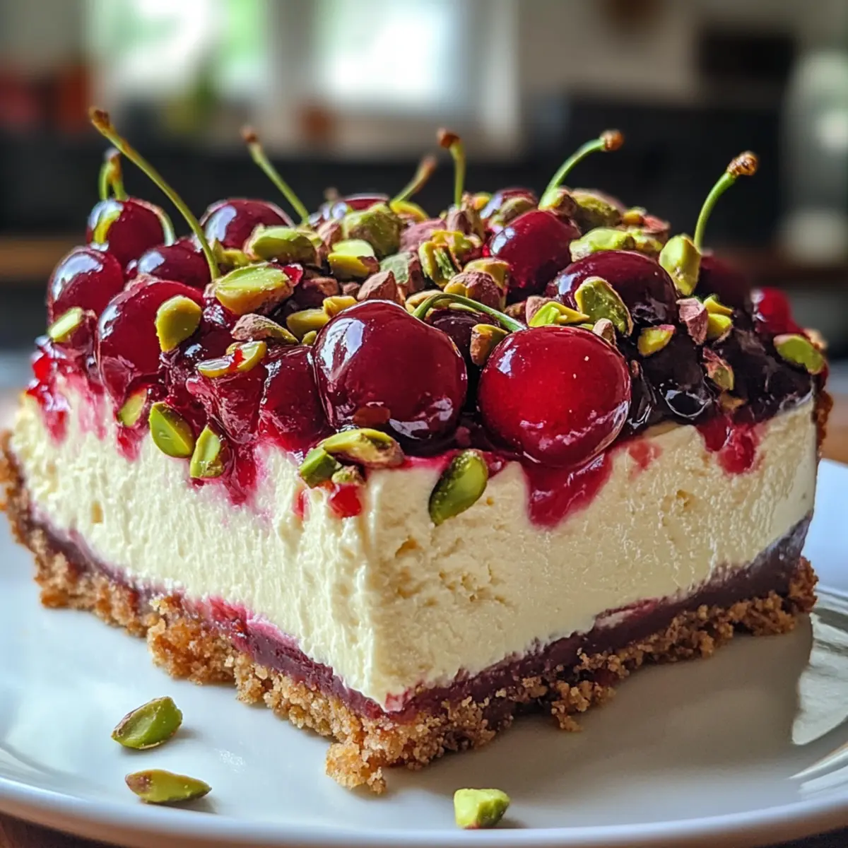 Zitronen-Limetten-Kirsche-Pistazien-Cheesecake