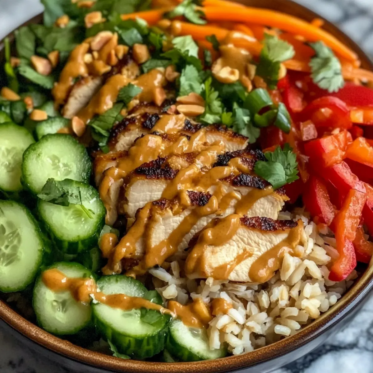 Erdnuss-Hühnchen-Buddha-Schüssel