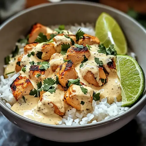 Kokosnuss-Hühnchen-Reis-Schüssel