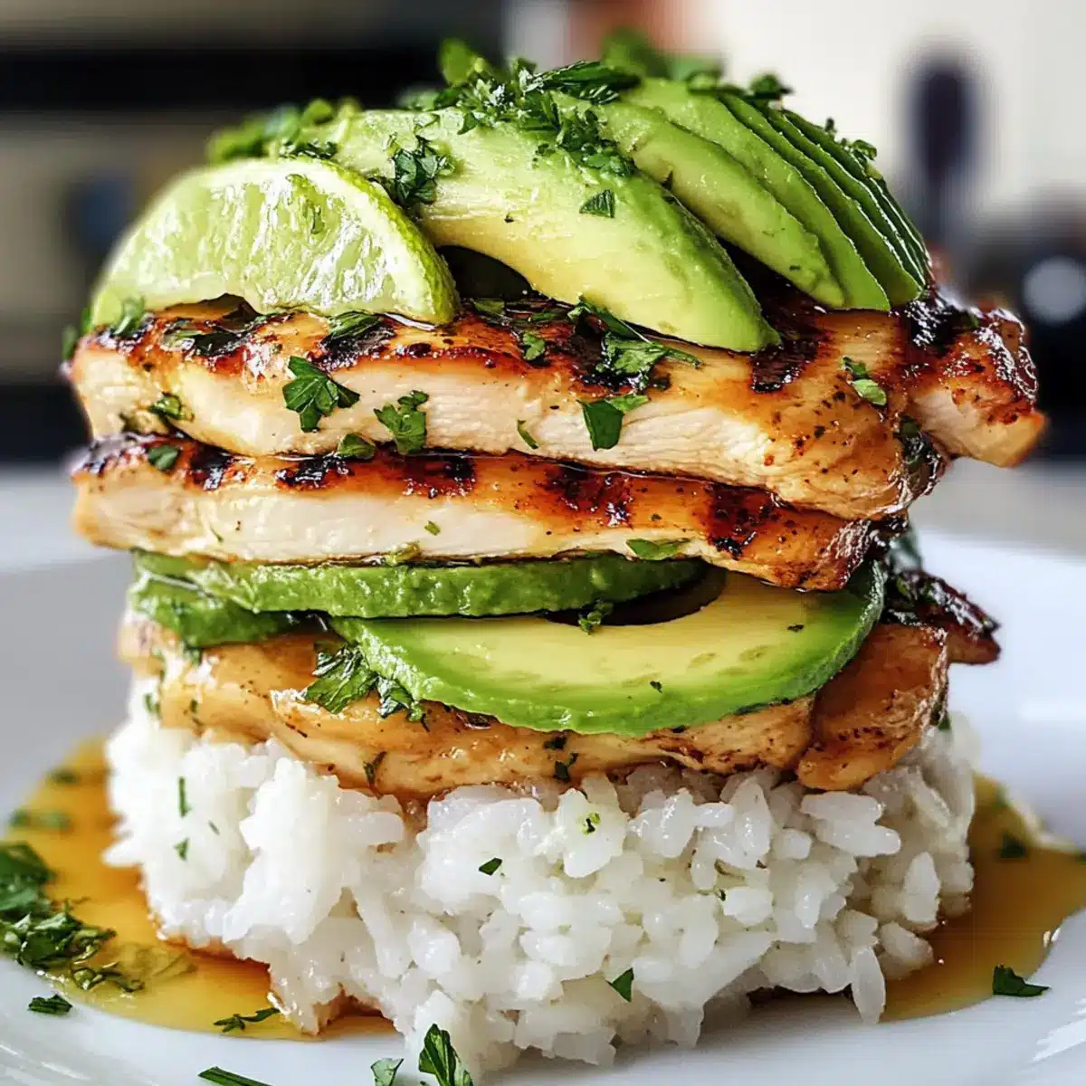 Honig-Limetten-Hähnchen Avocado-Reis