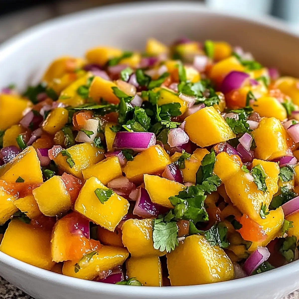 Mango Salsa Rezept Zutaten: - 2 reife Mangos, gewürfelt - 1 kleine rote Zwiebel, fein gehackt - 1 rote Paprika, gewürfelt - 1 Jalapeño, entkernt und gewürfelt - 1 Limette, Saft davon - 1/4 Tasse frischer Koriander, gehackt - Salz und Pfeffer nach Geschmack Anleitung: 1. In einer Schüssel die gewürfelten Mangos, rote Zwiebel, rote Paprika und Jalapeño vermengen. 2. Limettensaft und frischen Koriander hinzufügen. 3. Mit Salz und Pfeffer abschmecken. 4. Gut umrühren und vor dem Servieren etwa 30 Minuten im Kühlschrank ziehen lassen.